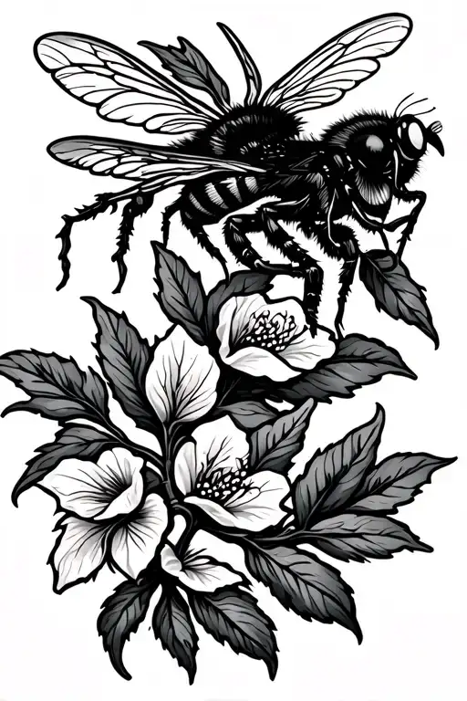 willow branch and bee flying tattoo design idea