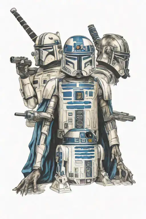 anakin skywalker, obi wan-kenobi, ahsoka, r2-d2 und captain rex tattoo design idea