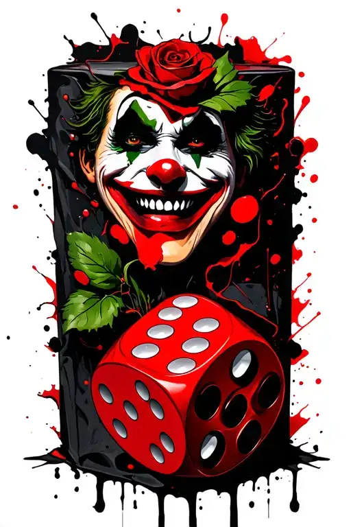 money bag two money dice rose joker smile 2LOADED intertwined tattoo design idea