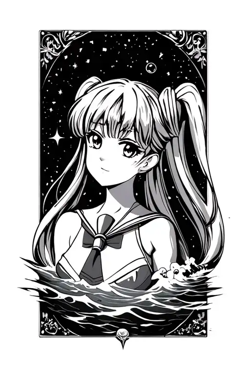 ocean, sailor moon tattoo design idea