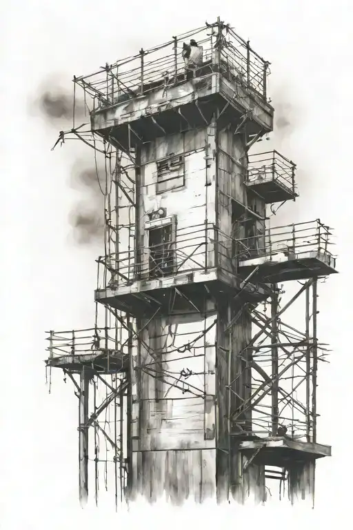 prison guard tower and razor wire tattoo design idea