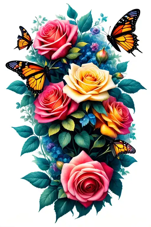 little roses with butterflies forming the shape tattoo design idea