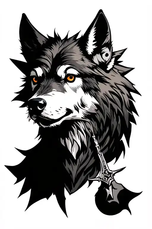 black wolfs  chapter space marine from warhammer 40k after hunting deer and wild boars tattoo design idea