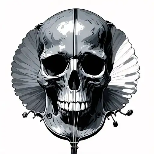 parachute skull mines 120mm violin mountain skull automatic tattoo design idea