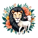 lion, lamb, flowers, cross tattoo design idea