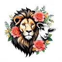 lion, lamb, flowers, cross tattoo design idea