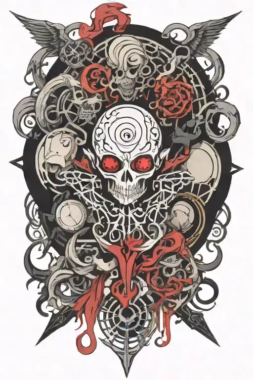 Cyber Sigil anime Tokyo ghoul surrounded by demonic corpses tattoo design idea