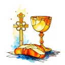 stained glass communion bread and chalice tattoo design idea