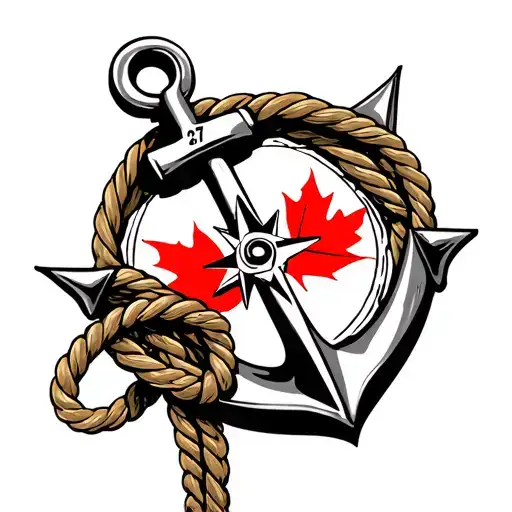 anchor with a rope intertwined and a compass inside with 27 of the middle of the anch with a maple leaf as in for canada tattoo design idea