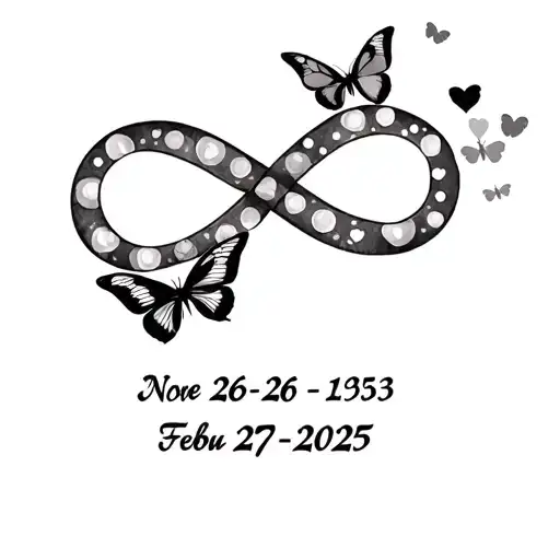 "Nov 26, 1953 - Feb 27, 2025" "1953-2025" infinity symbol 2 butterflies with 7 small butterfly or hearts tattoo design idea