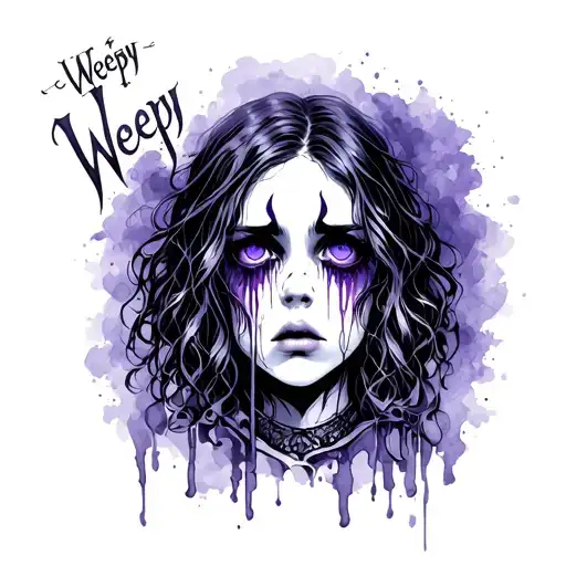 a melancholic tattoo that have written Weepy in it and have dark purple and dark blue background color tattoo design idea