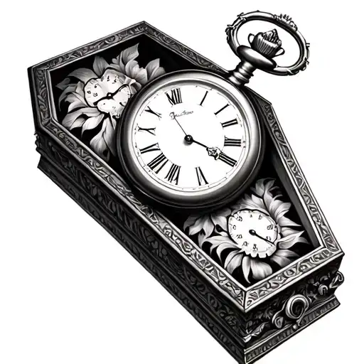 pocketwatch on coffin lillacs tattoo design idea
