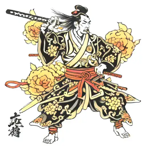 samurai standing sideways tattoo design idea