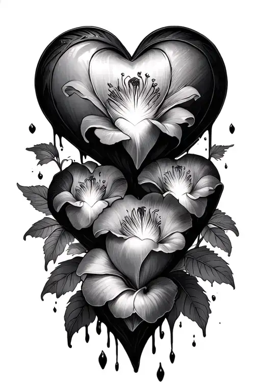 stars bleeding heart flowers intertwined tattoo design idea
