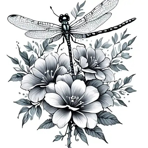 back tattoo feminine dainty dragonfly flowers tattoo design idea