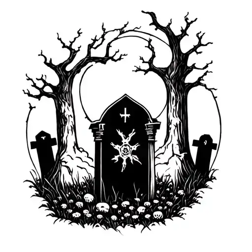 graveyard scene tattoo design idea
