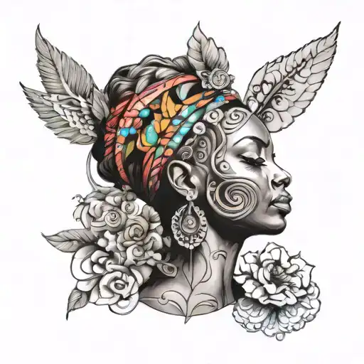 African goddess meditating tattoo design idea