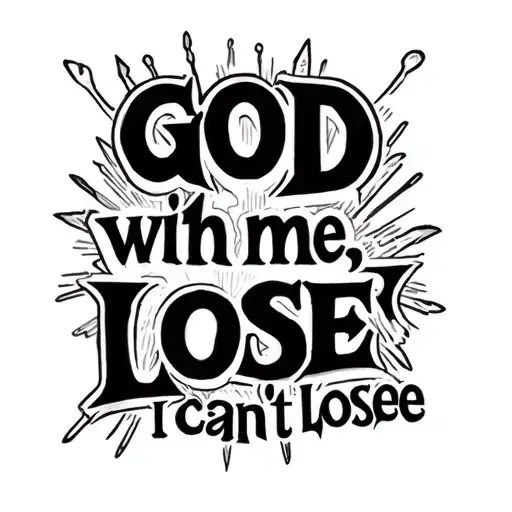 Text saying "god with me, I can't lose" which should match a gothic, y2k and a rap vibe tattoo design idea