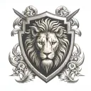 lion famely emblem shield crossed swords going horizontal tattoo design idea