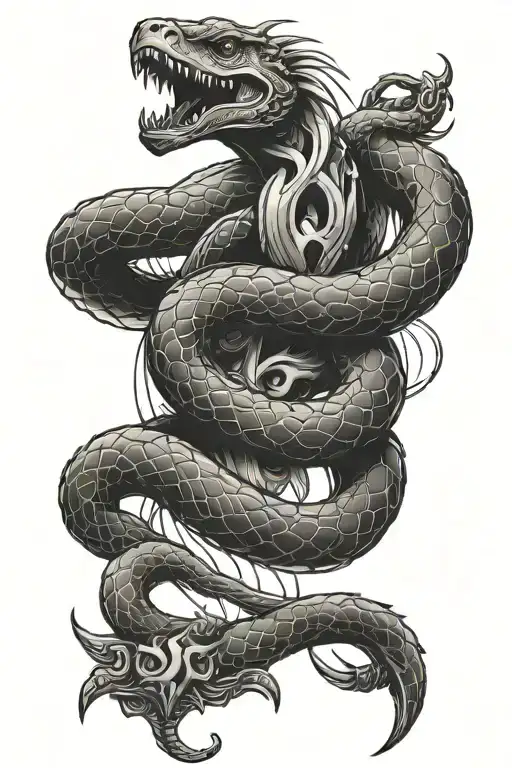 Tantric snake sword tattoo design idea