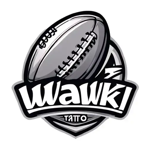 Rugby ball trophy and wawki words tattoo design idea