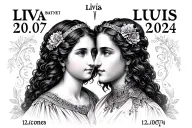 PRESS NAME AND DATE IN BIRTHER IN NUMBANT ROMAN: LIVIA 25.07.2021 AND LUIS 12.10.2024 with 2 crrones tattoo design idea