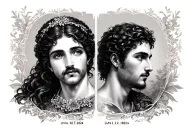 PRESS NAME AND DATE IN BIRTHER IN NUMBANT ROMAN: LIVIA 25.07.2021 AND LUIS 12.10.2024 with 2 crrones tattoo design idea