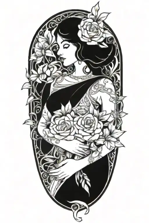 fortuna goddess holding a bouquet tattoo design idea