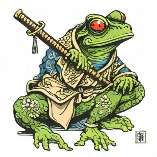 samurai frog sitting in robe tattoo design idea