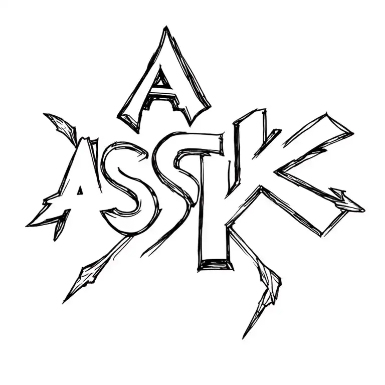 "A S K K" Arrow tattoo design idea
