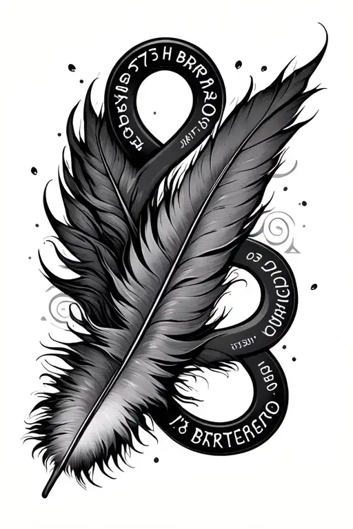 infinity loop with dates of birth - 57,59,03,05 and at the end a feather tattoo design idea