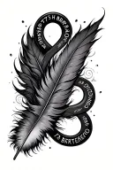 infinity loop with dates of birth - 57,59,03,05 and at the end a feather tattoo design idea