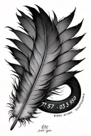 infinity loop with dates of birth - 57,59,03,05 and at the end a feather tattoo design idea