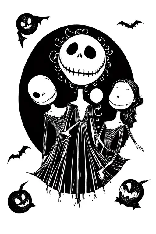 Three Nightmare before Christmas kids playing tattoo design idea