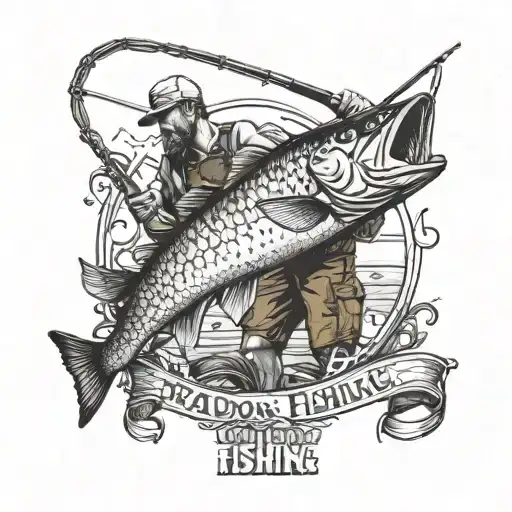 text saying Bradon gone fishing with a man fishing tattoo design idea