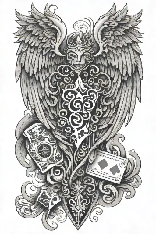playing card angel wings tattoo design idea