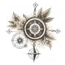 compass, clock, lunar cycle, DNA strand, tree and root tattoo design idea