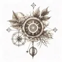 compass, clock, lunar cycle, DNA strand, tree and root tattoo design idea