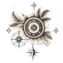 compass, clock, lunar cycle, DNA strand, tree and root tattoo design idea