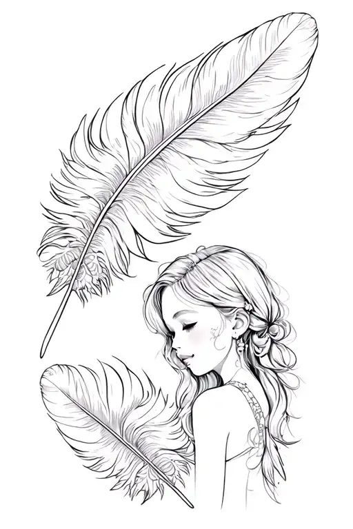 2 daughters, feathers, girly tattoo design idea