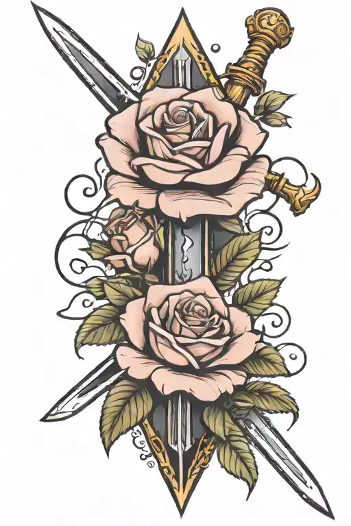rose in sword tattoo design idea
