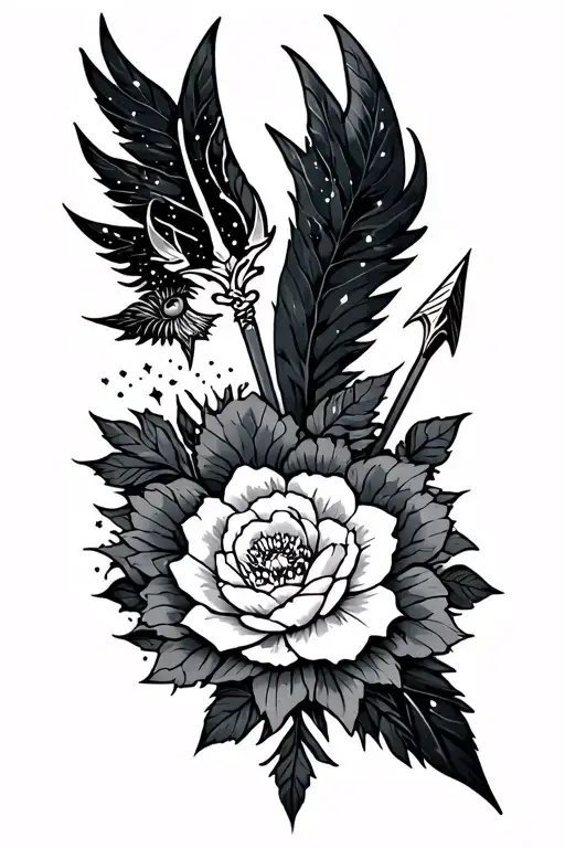 arrow, celestial vault, viking terror ridge, flowers tattoo design idea