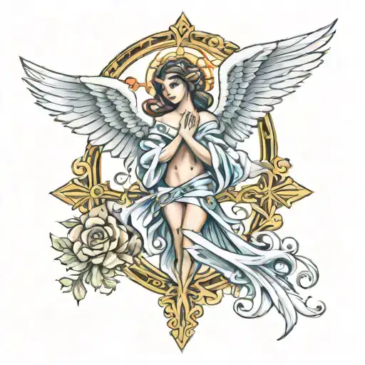 cross R H guardian angel tattoo design idea