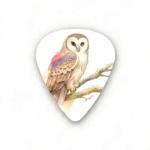 guitar pick, mountain, snow  owl perched tattoo design idea