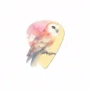 guitar pick, mountain, snow  owl perched tattoo design idea