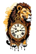 lion tatto with ancient clock melting tattoo design idea
