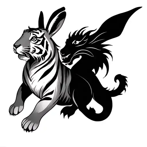 tiger and rabbit and dragon tattoo design idea