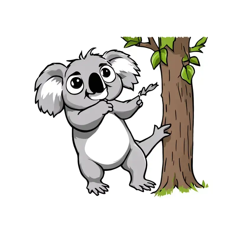 cartoon koala holding a tree sideways tattoo design idea
