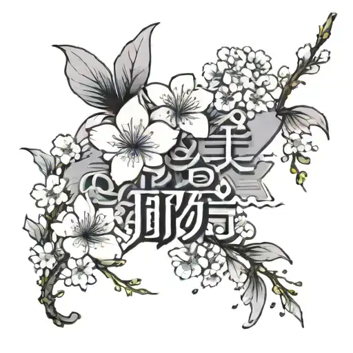 on left shoulder blade- Sakura flowers with Japanese letters saying love and peace going down, tattoo design idea