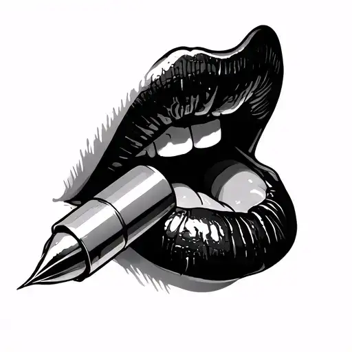 lips biting a bullet tattoo design idea